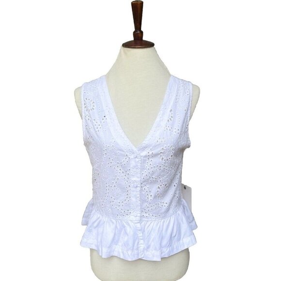 Rhythm Women's White Cotton Jungle Floral Eyelet Sleeveless Tank Top - Picture 1 of 16